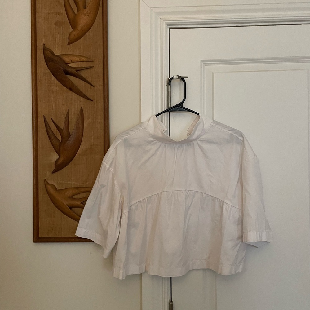 Everlane Cream High-Neck Blouse